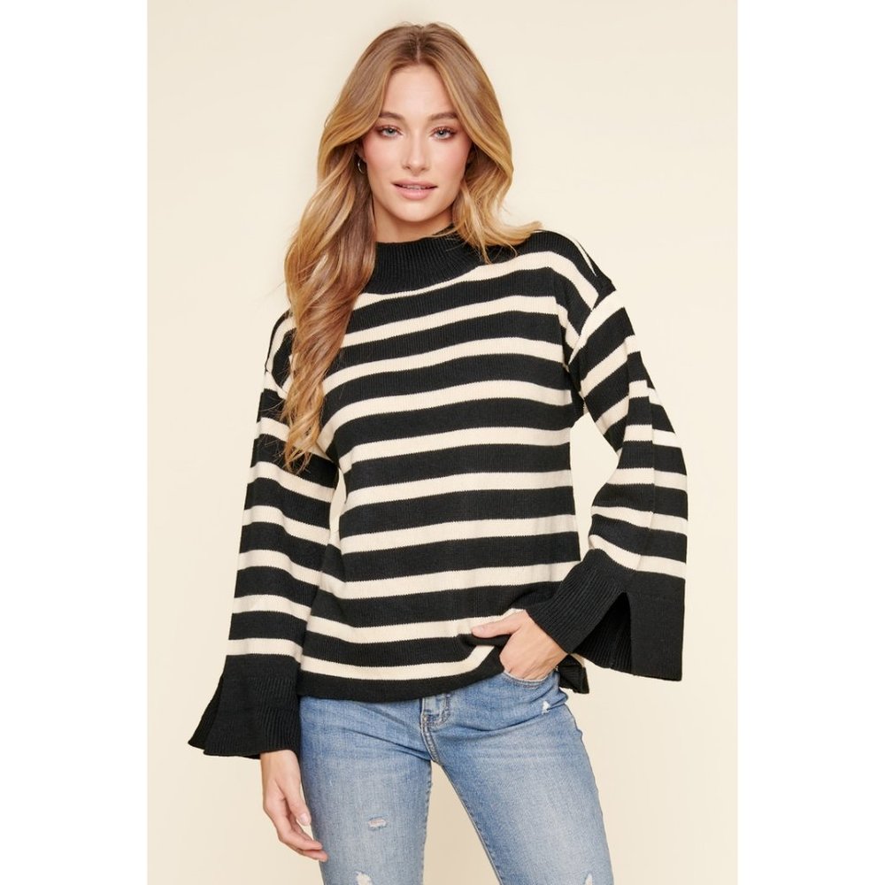 Striped Turtleneck Wide Sleeve Sweater
